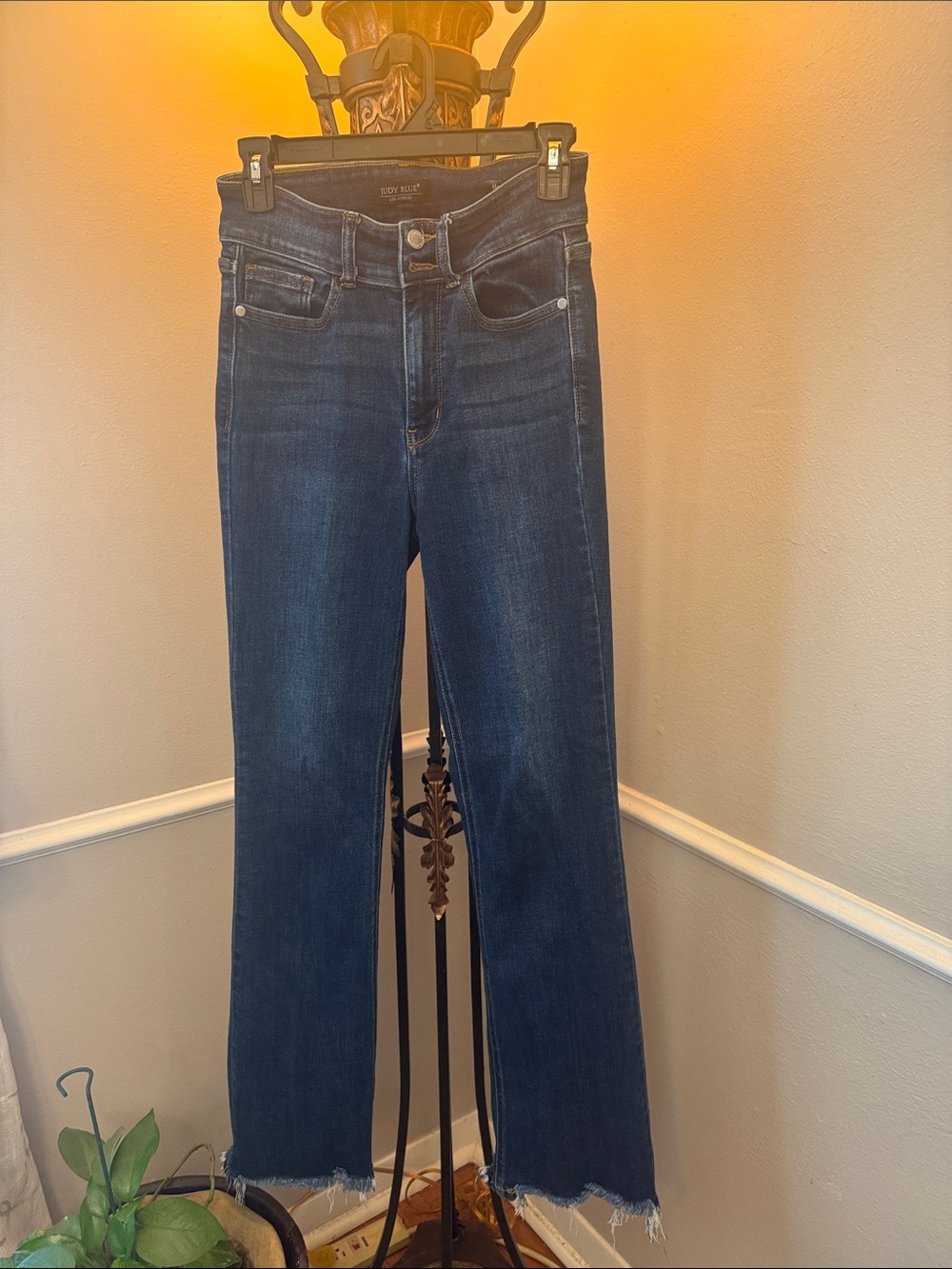 Judy Blue Medium-Dark Blue Flare Jeans with Raw Edge Hem